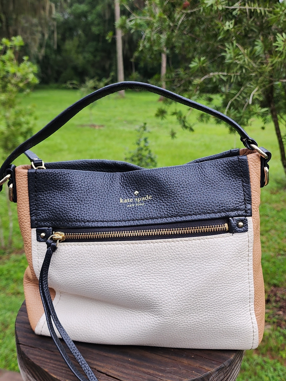 kate spade Black, White & Tan Colorblock Leather Shoulder Bag - Picture 3 of 16